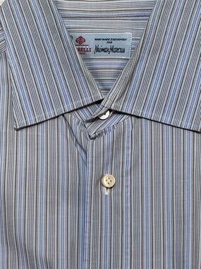 Neiman Marcus Borrelli Napoli Blue Stripe Men's Dress Shirt